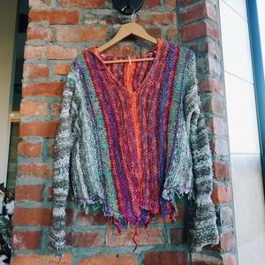 Free People Colorful Striped Knit Sweater w/ Hood